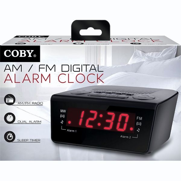 COBY CBCR102 Dual Alarm Clock AM/FM Radio, 0.60 inch Red LED, 120V, Backup 2AAA Detail Page